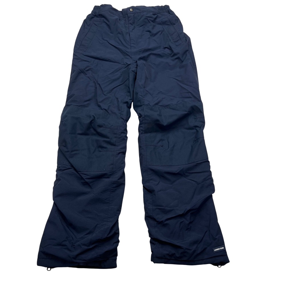 Lands End Snow Pants Kids 14 Navy Blue Insulated Reinforced Knee Winter Ski Sled